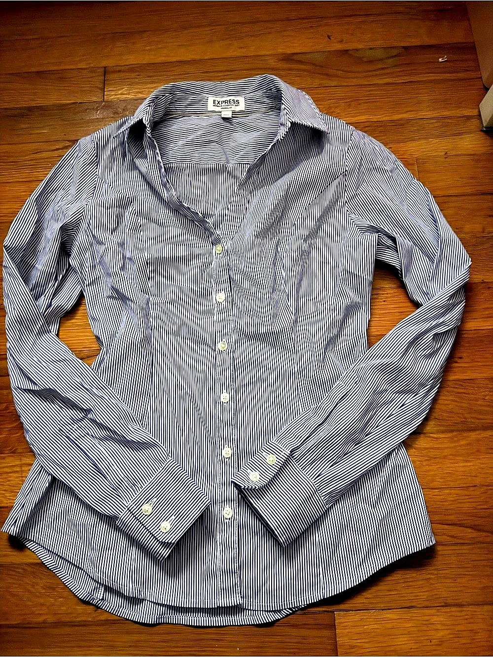 Express Ultimate Essential Shirt Original Fit Striped Blue & White XS